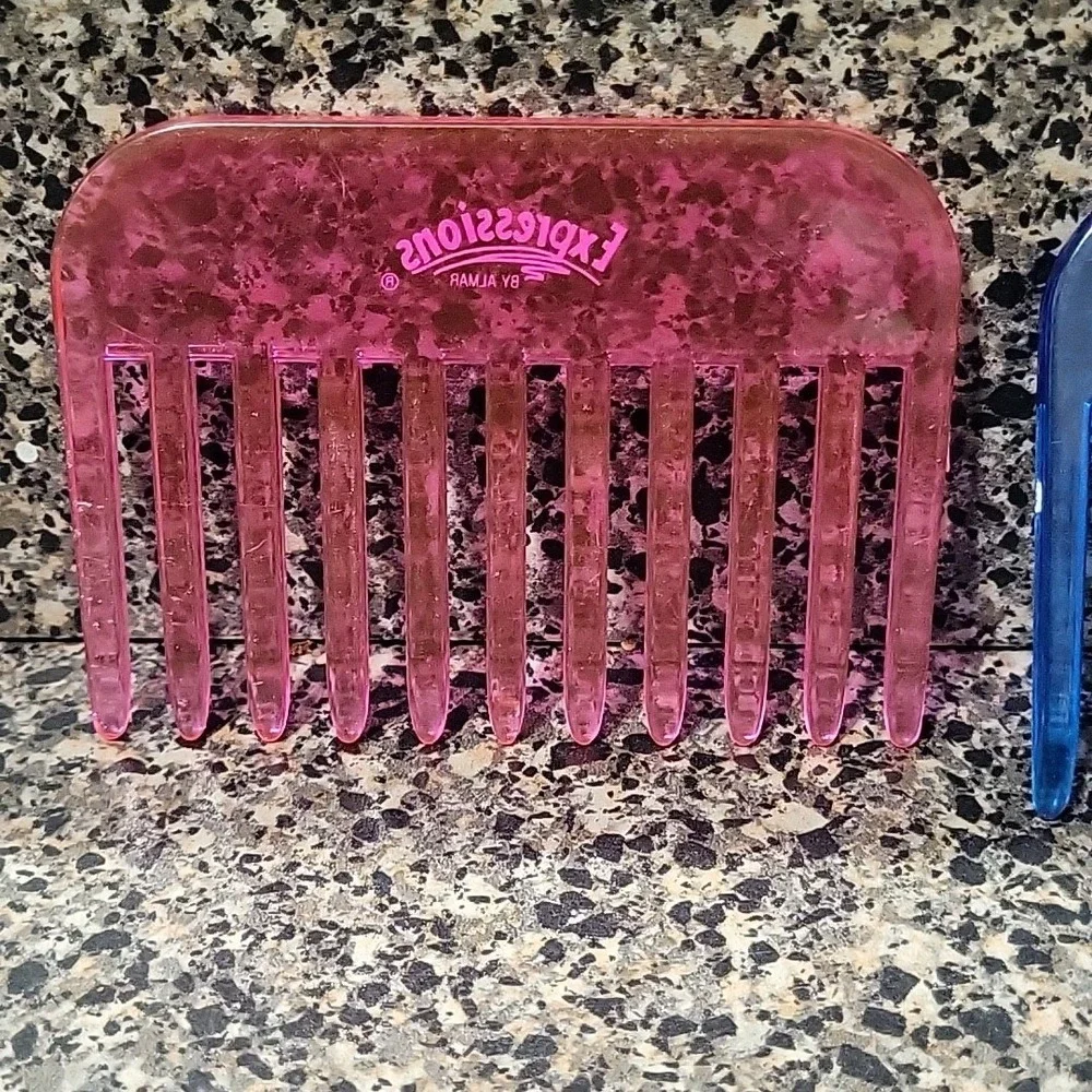 VINTAGE 90's Plastic Wide Tooth Combs Expressions by Almar Pink Blue Retro RARE